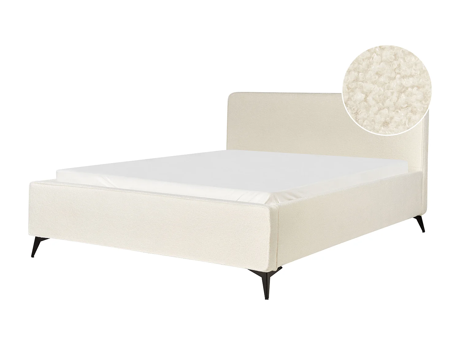 Lit avec sommier Bouclé VALOGNES 180 x 200 cm Blanc cassé