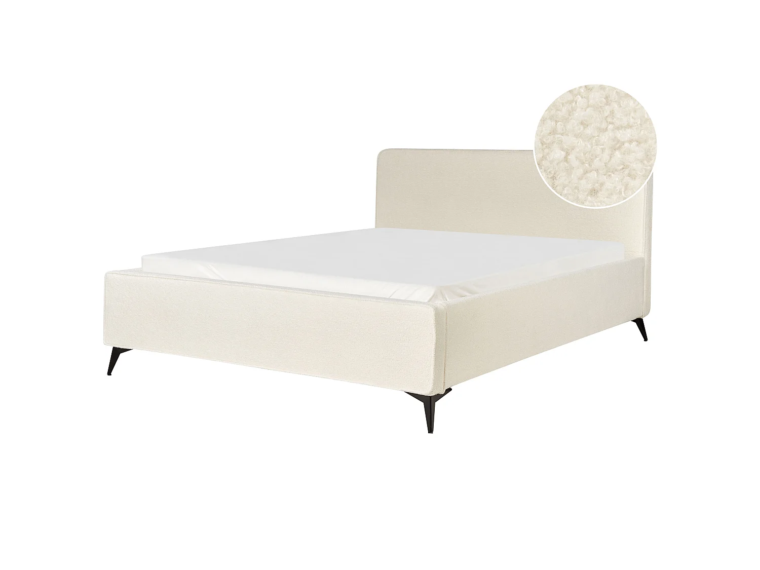 Lit avec sommier Bouclé VALOGNES 180 x 200 cm Blanc cassé