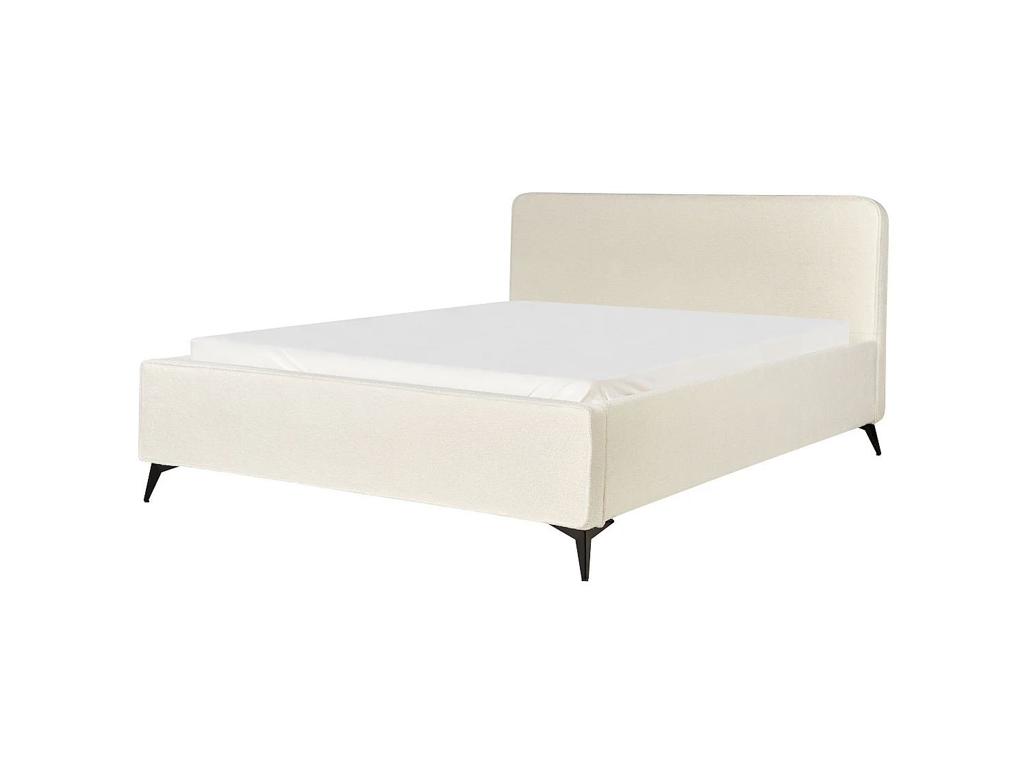 Lit avec sommier Bouclé VALOGNES 180 x 200 cm Blanc cassé