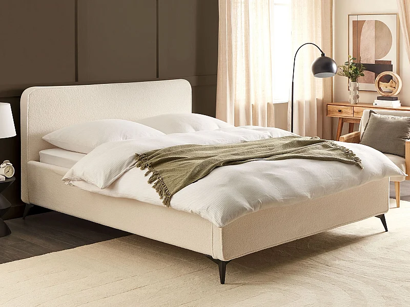 Letto Bouclé VALOGNES 180 x 200 cm Beige chiaro