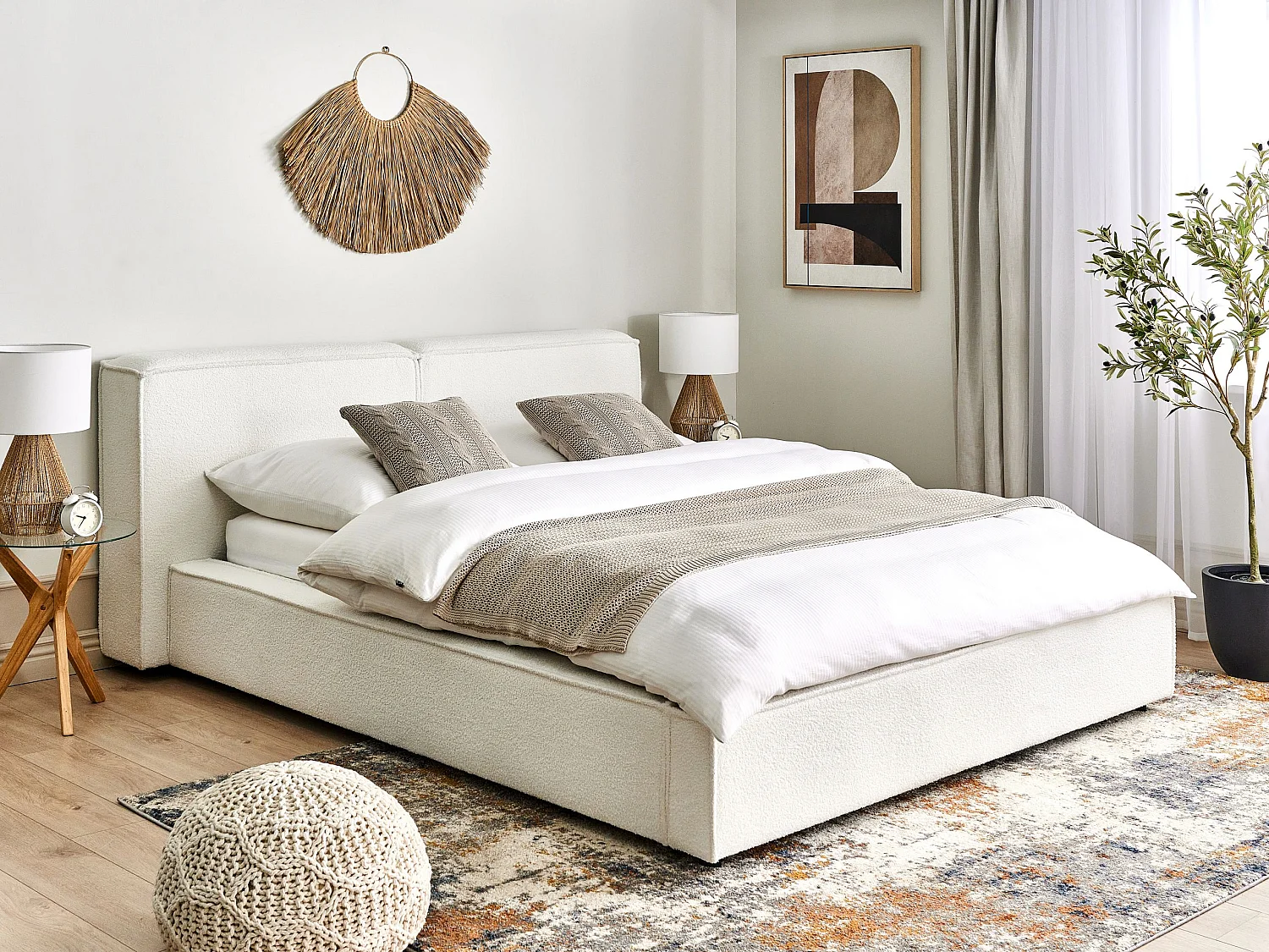 Cama Bouclé LINARDS 160 x 200 cm Blanco