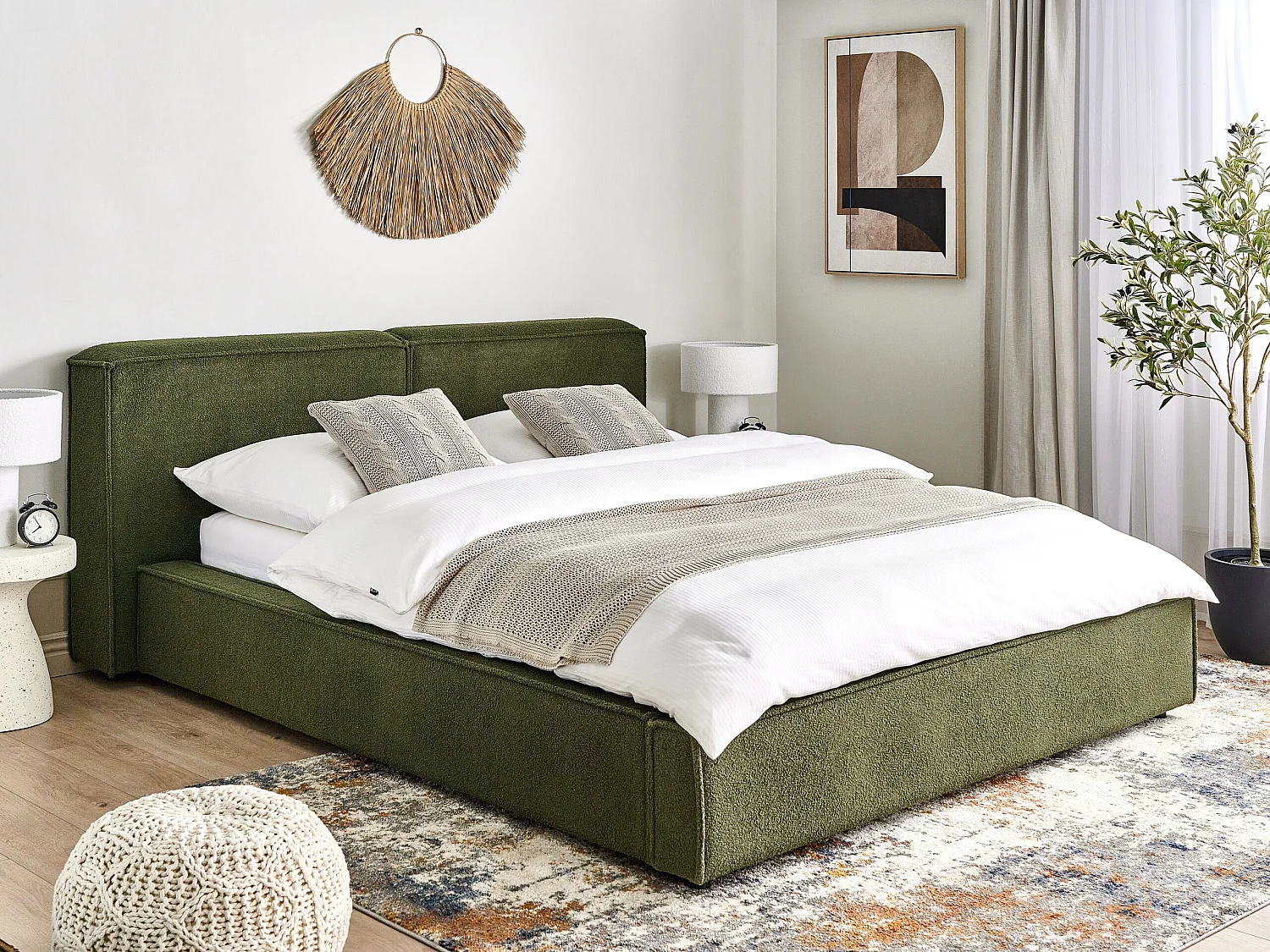 Lit avec sommier Bouclé LINARDS 160 x 200 cm Vert foncé