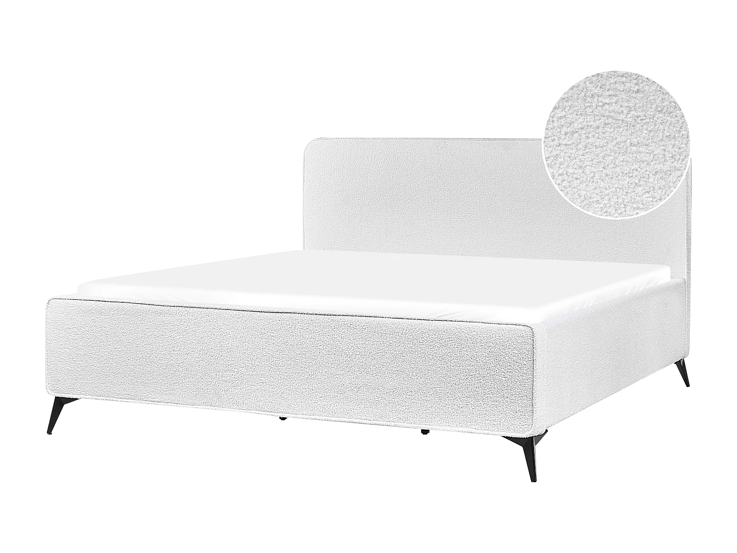 Lit avec sommier Bouclé VALOGNES 180 x 200 cm Blanc cassé
