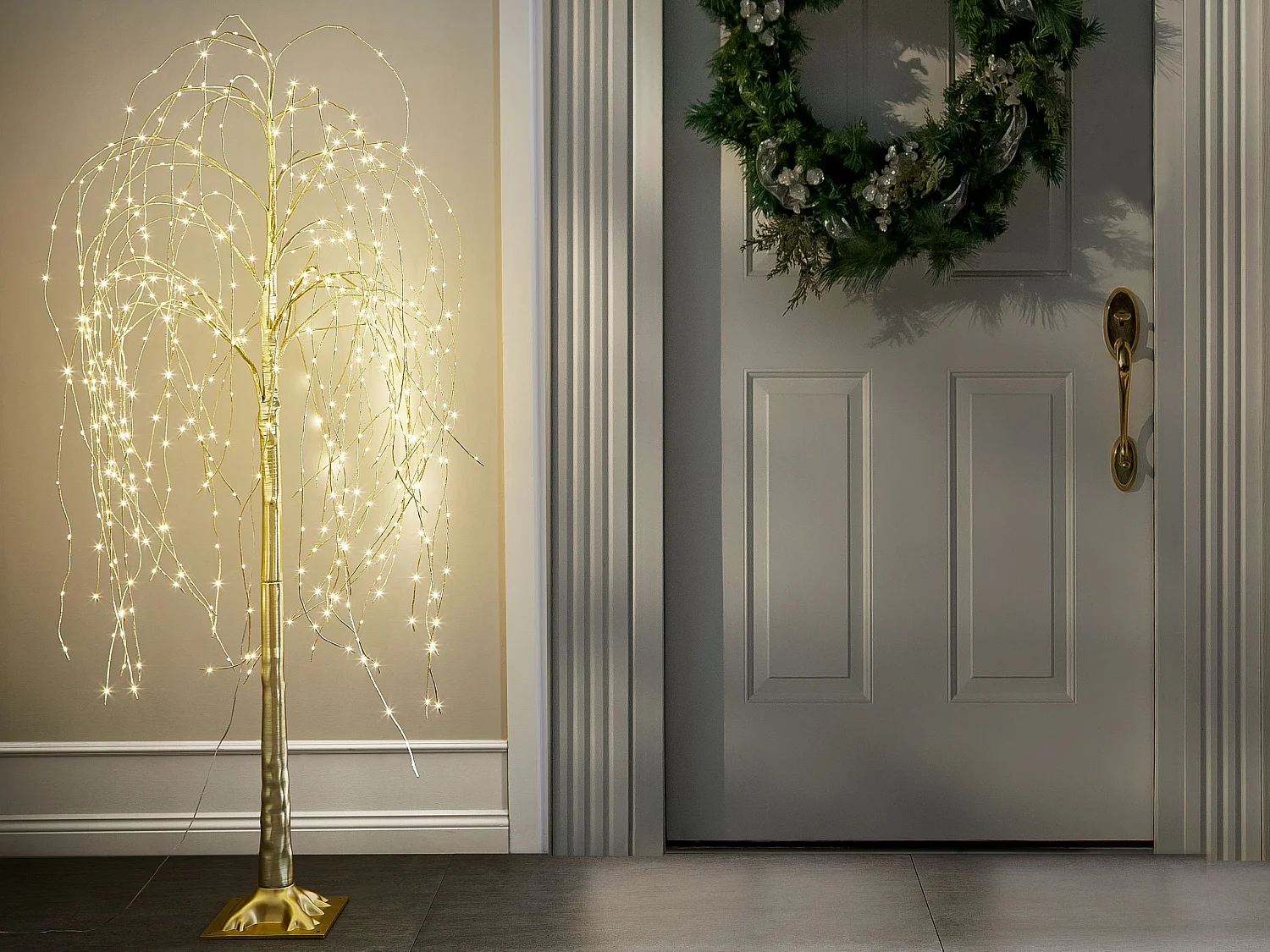 Arbre décoratif LED d'extérieur 180 cm doré BALIONI