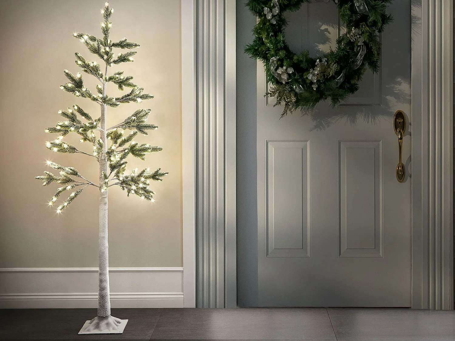 Árvore decorativa de Natal com LED para exterior branca 180 cm ALBIONI