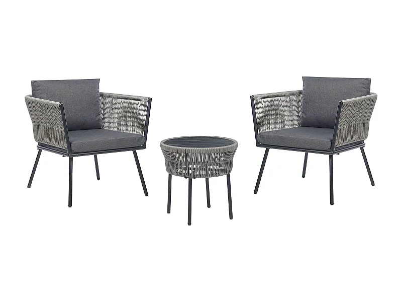 Bistro Set inkl. Kissen GARGANO Polyrattan Grau