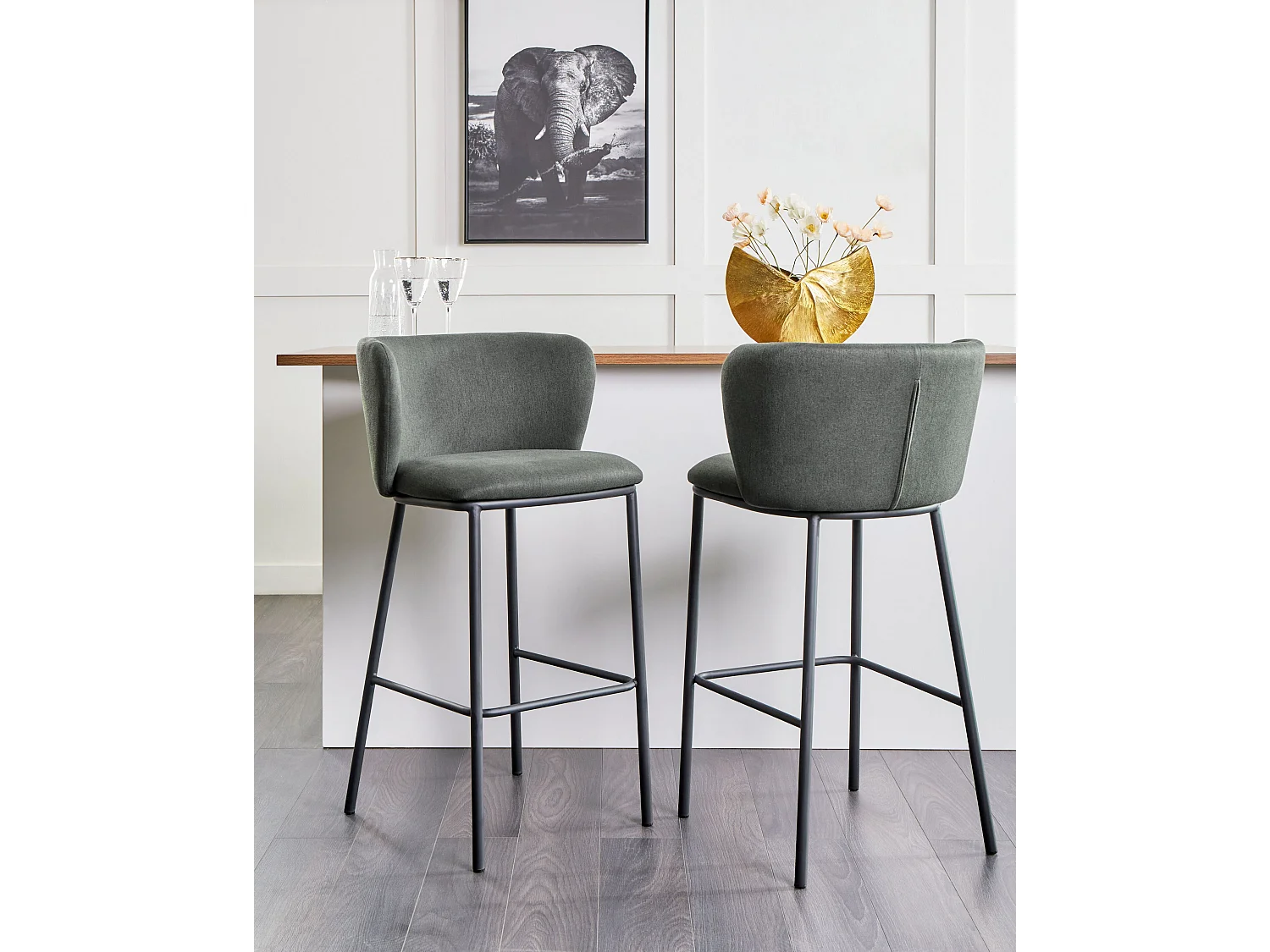 Lot de 2 chaises de bar MINA Vert foncé