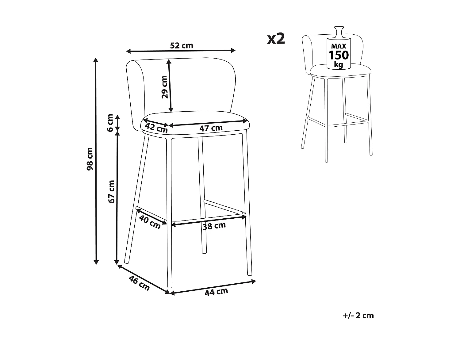 Lot de 2 chaises de bar MINA Vert foncé