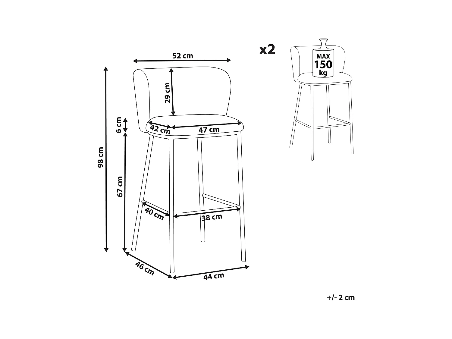 Lot de 2 chaises de bar MINA Vert foncé