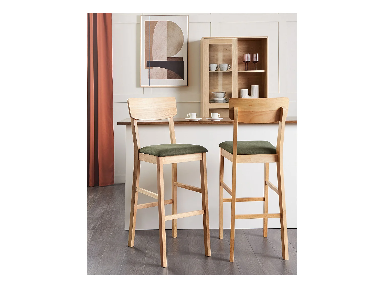 Lot de 2 chaises de bar AMBLER Marron clair/ Vert