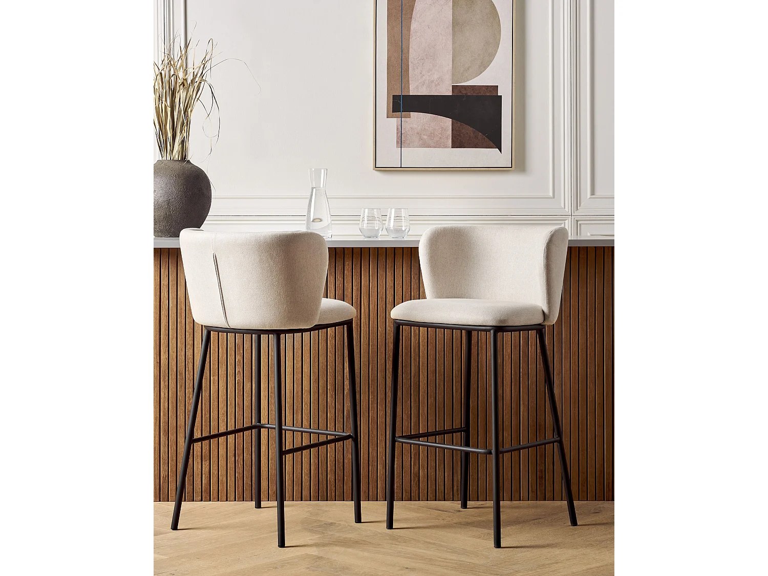 Lot de 2 chaises de bar MINA Blanc cassé