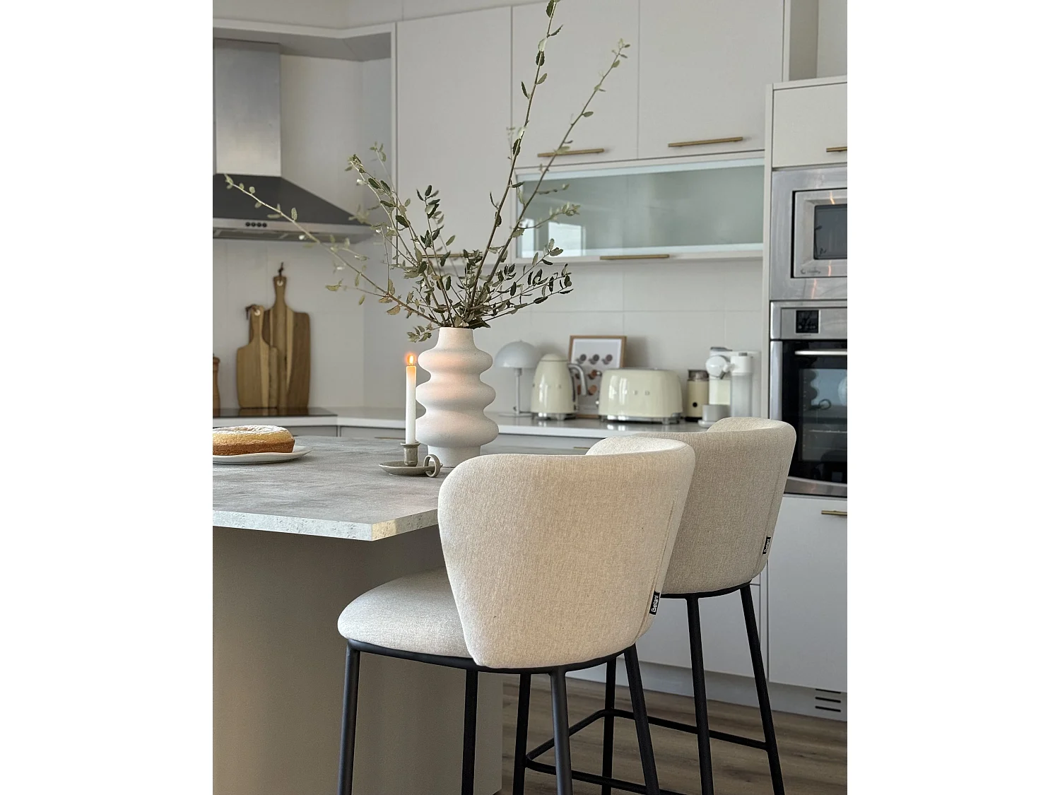 Lot de 2 chaises de bar MINA Blanc cassé