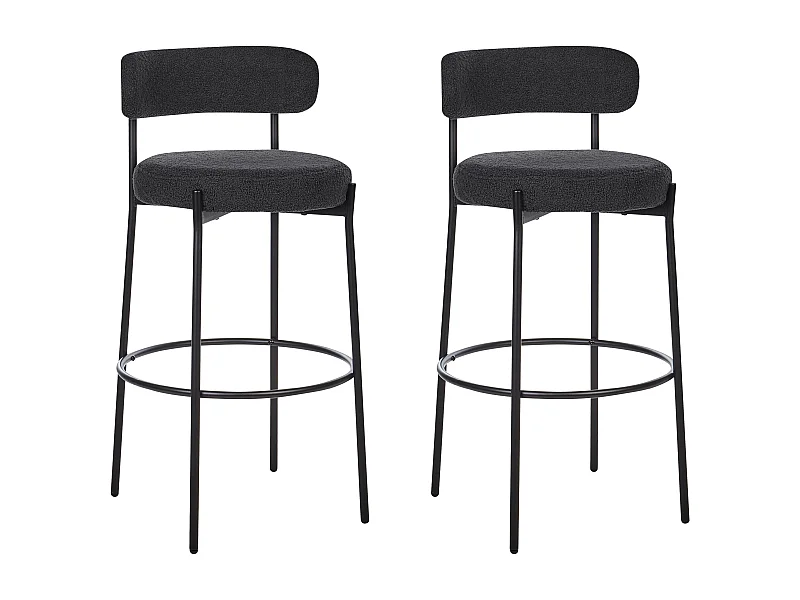 Lot de 2 chaises de bar ALLISON Bouclé Noir