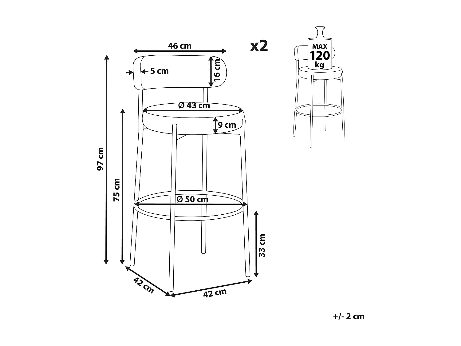 Zestaw 2 krzeseł barowych ALLISON Boucle Czarny