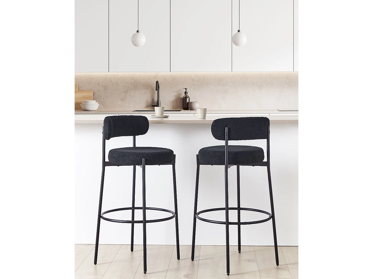 Lot de 2 chaises de bar ALLISON Bouclé Noir