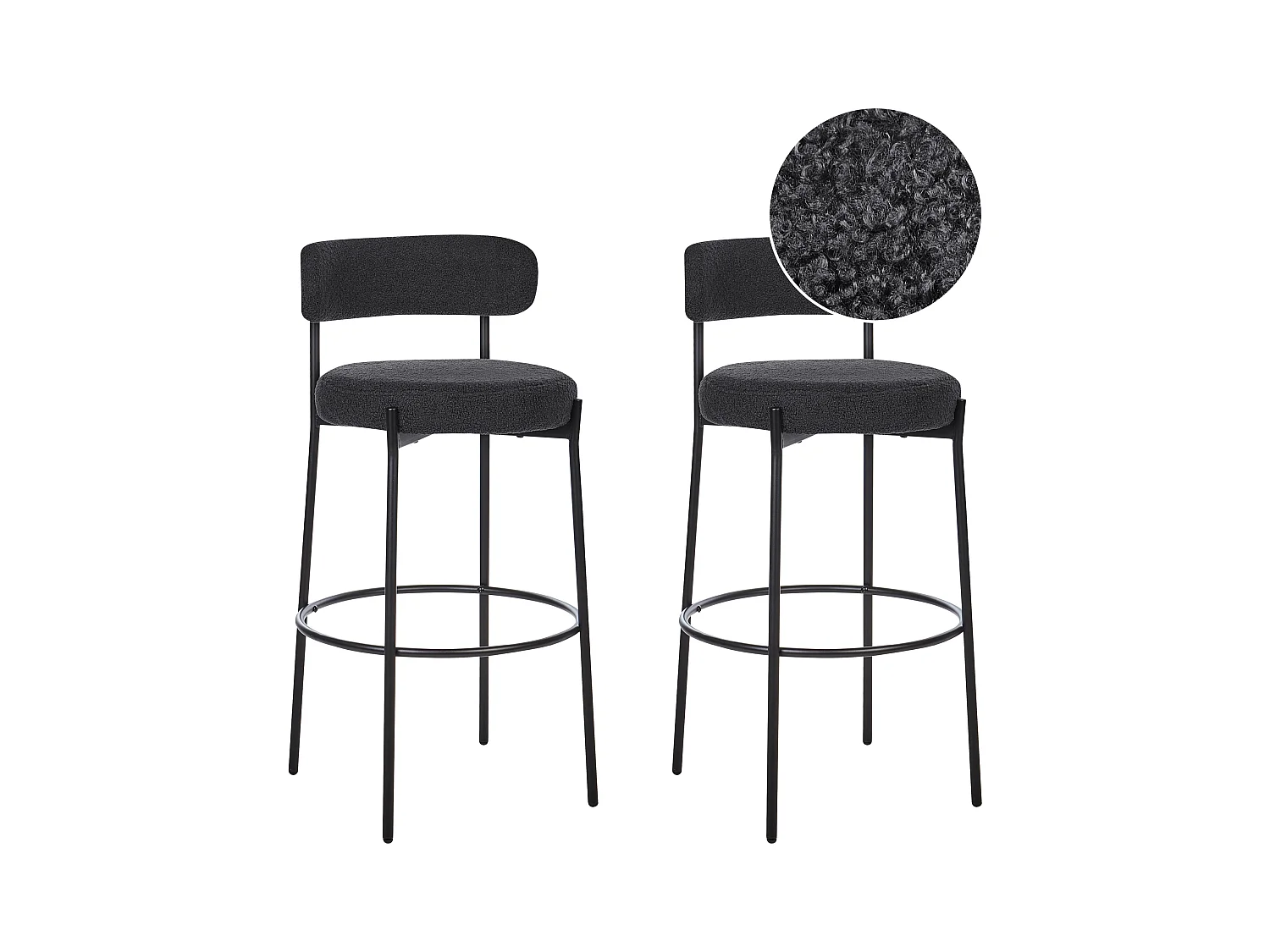 Lot de 2 chaises de bar ALLISON Bouclé Noir