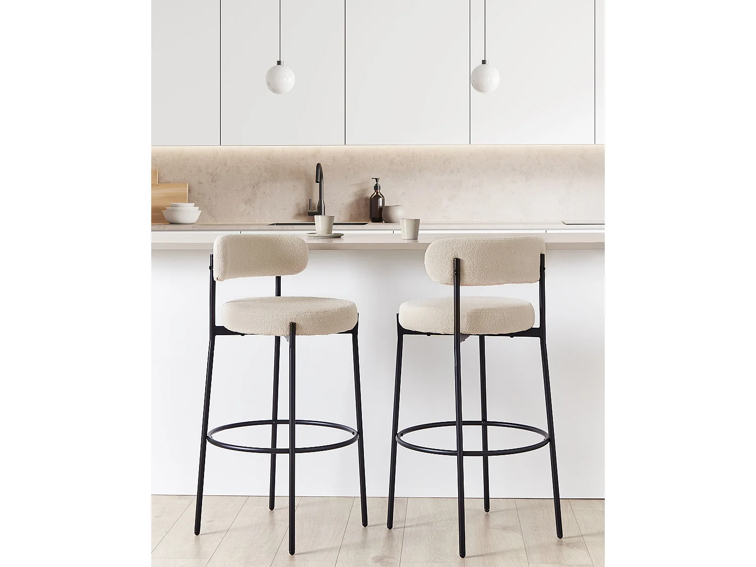 Lot de 2 chaises de bar ALLISON Bouclé Beige clair