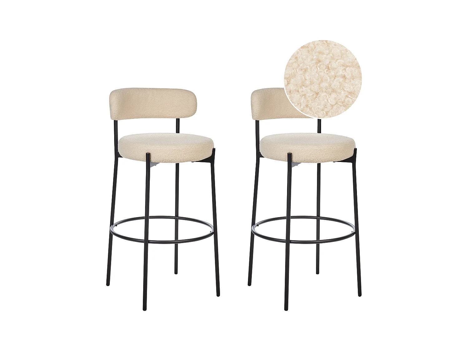 Barstuhl 2er Set Bouclé/Metall helles Beige mit Lehne Fußstützen modern Allison
