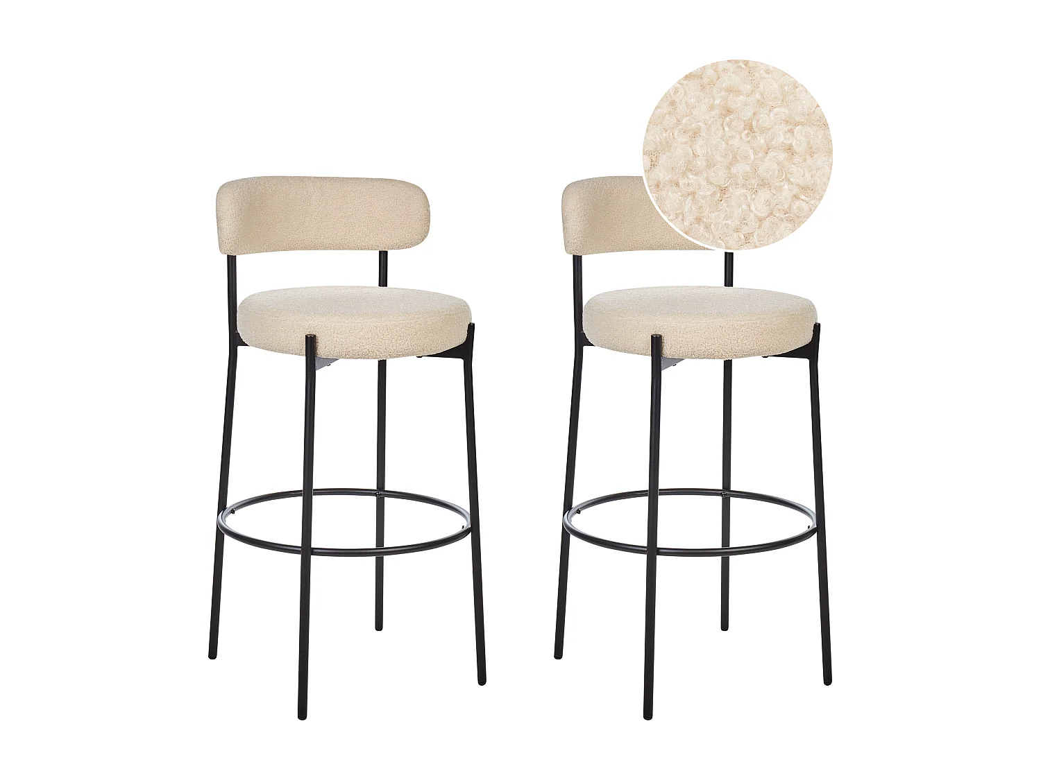 Lot de 2 chaises de bar ALLISON Bouclé Beige clair