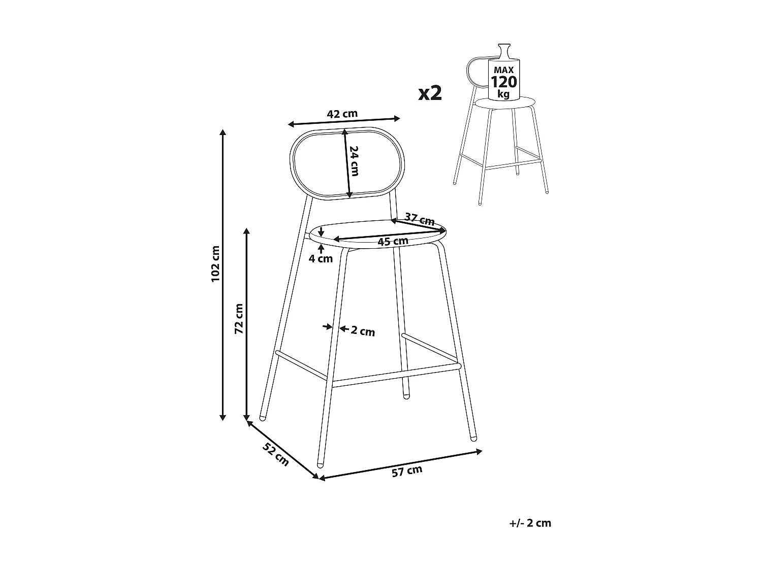 Zestaw 2 krzeseł barowych ADAVER Jasnobrązowy