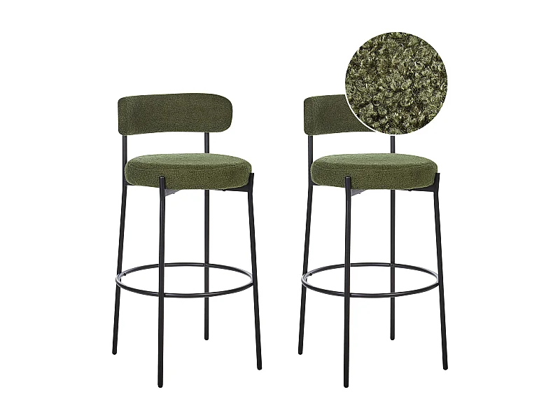 Lot de 2 chaises de bar ALLISON Bouclé Vert