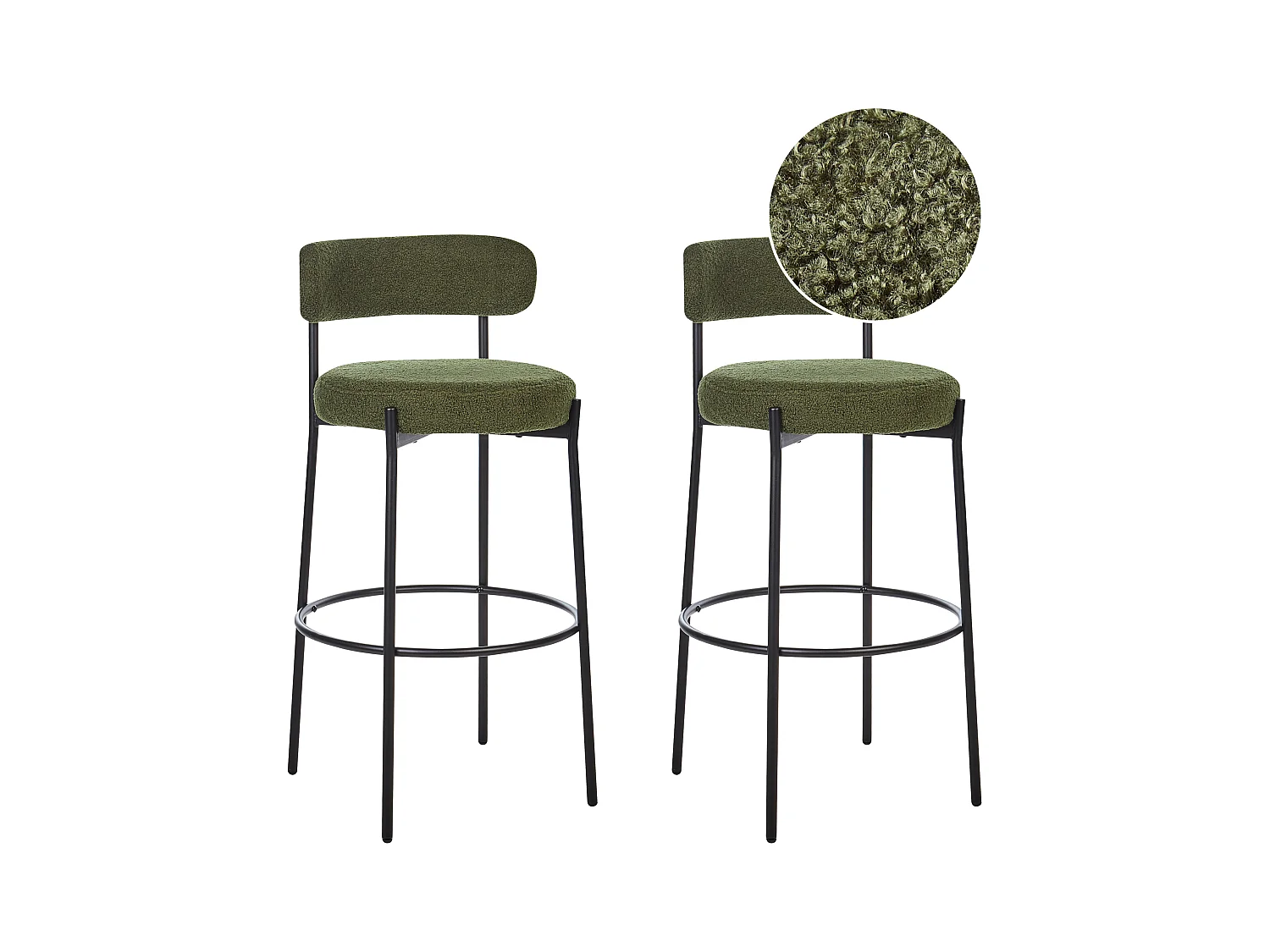 Barstuhl 2er Set Bouclé / Metall Grün mit Lehne Fußstützen modern Allison