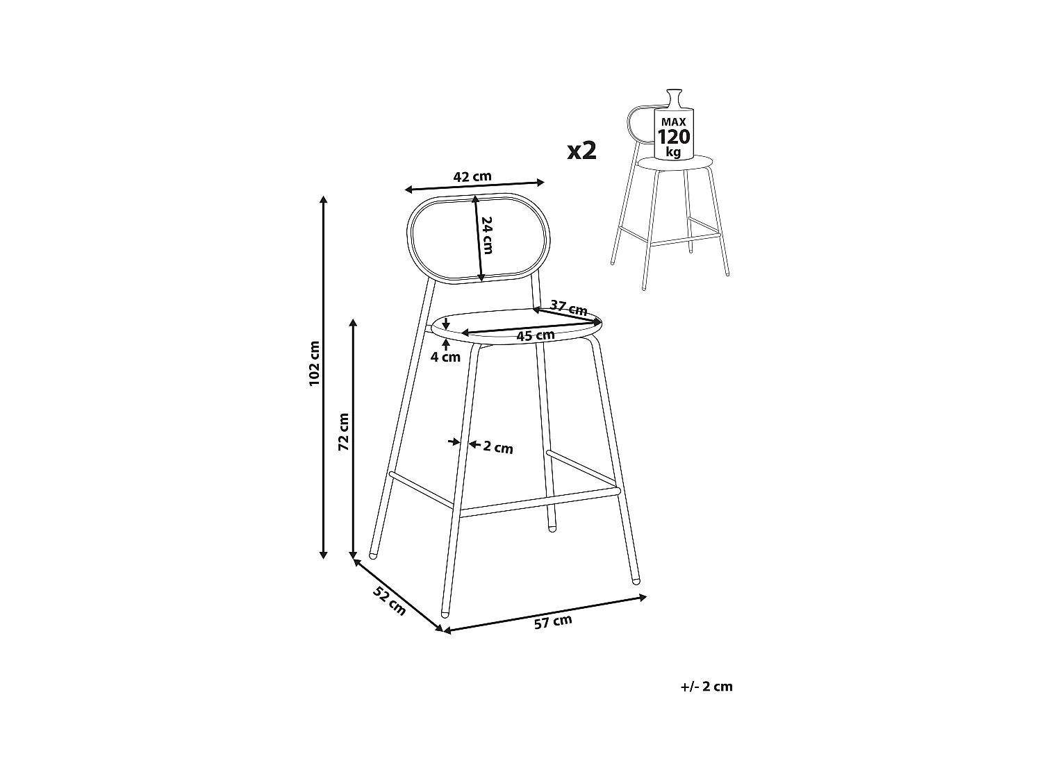 Lot de 2 chaises de bar ADAVER Noir