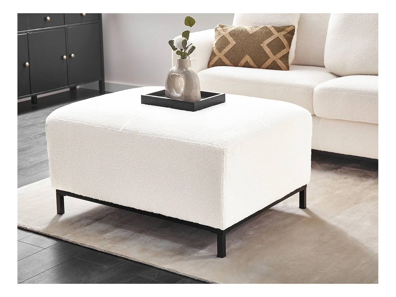Ottomane Bouclé Stoff weiß modernes Design Oslo