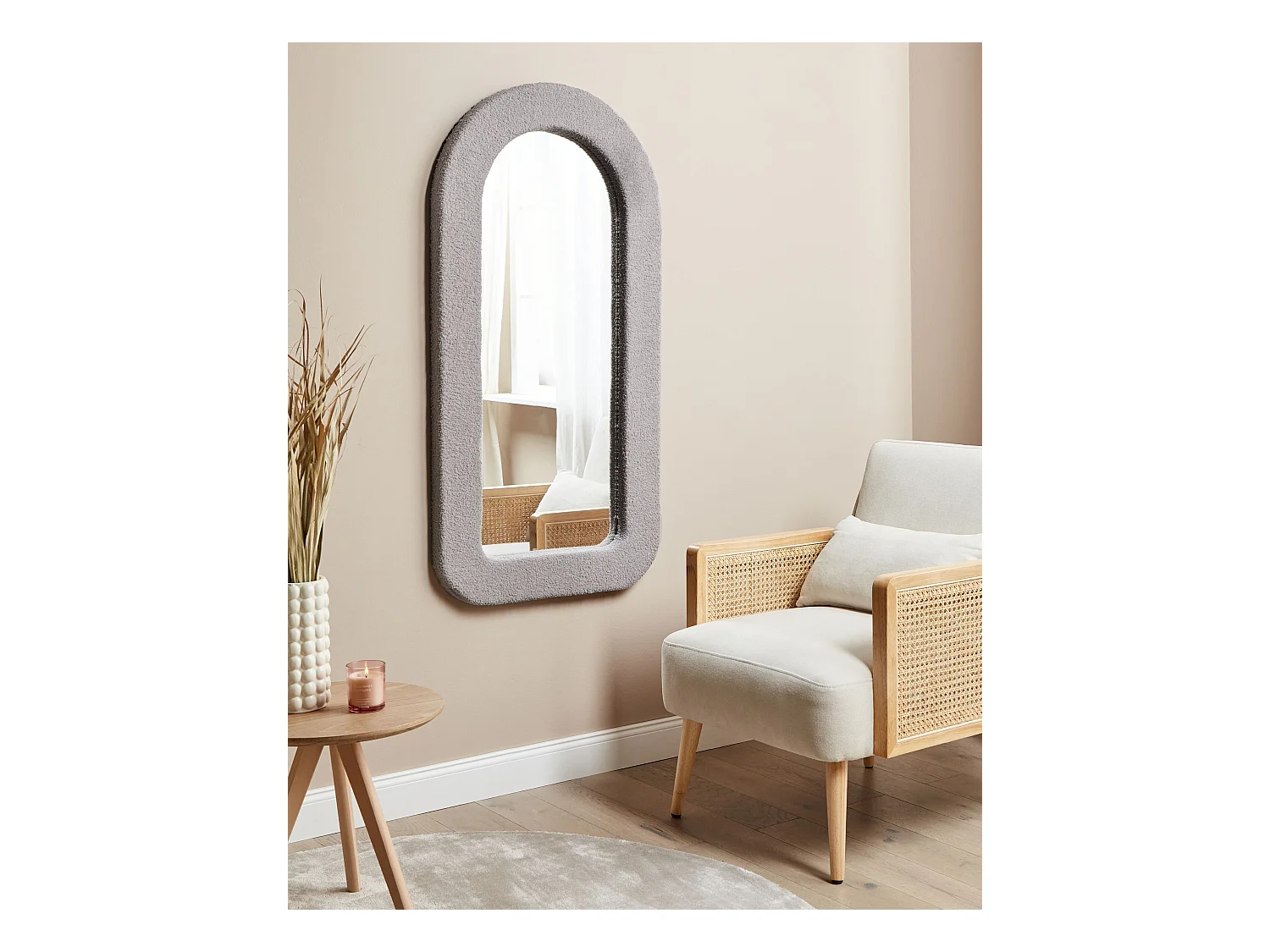 Wandspiegel CERVON 60 cm 120 cm Bouclé Taupe
