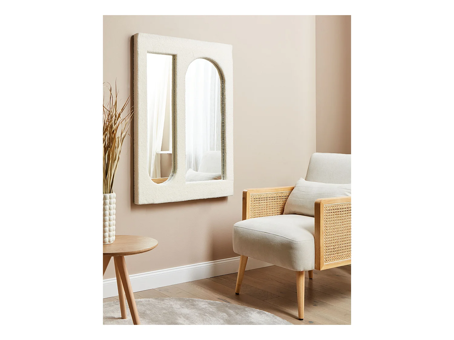 Wandspiegel MARCIGNY 70 cm 100 cm Bouclé Cremeweiss