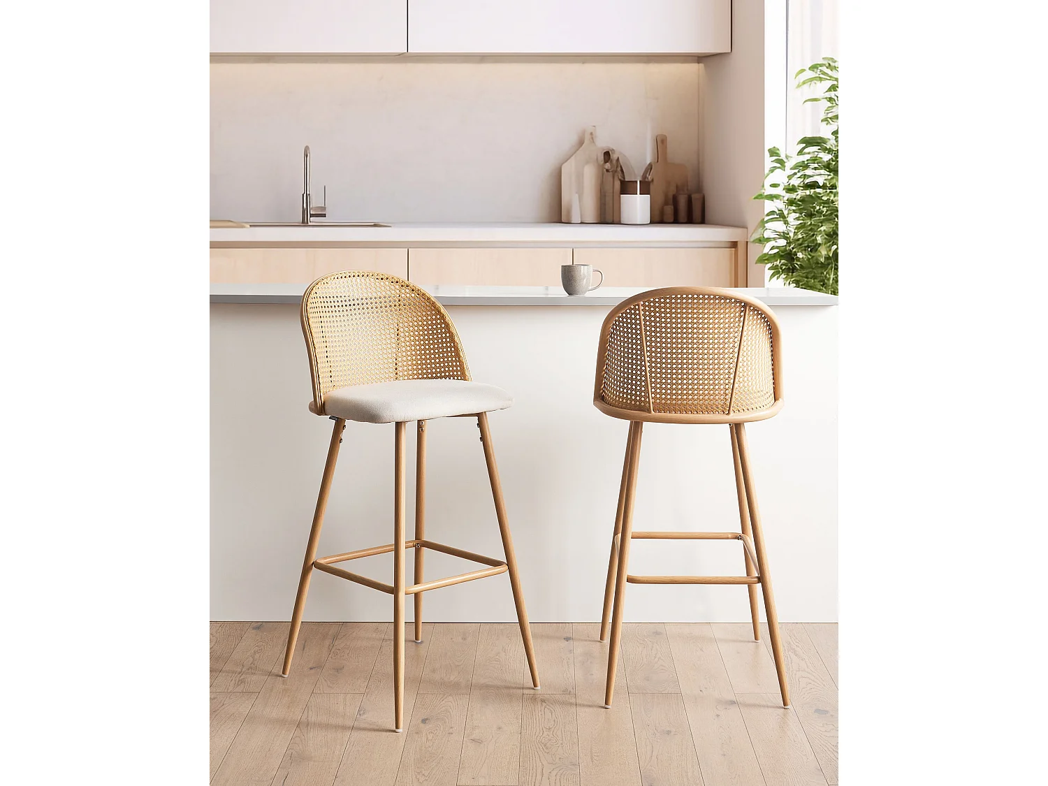 Lot de 2 chaises de bar CORNELL Métal Marron clair
