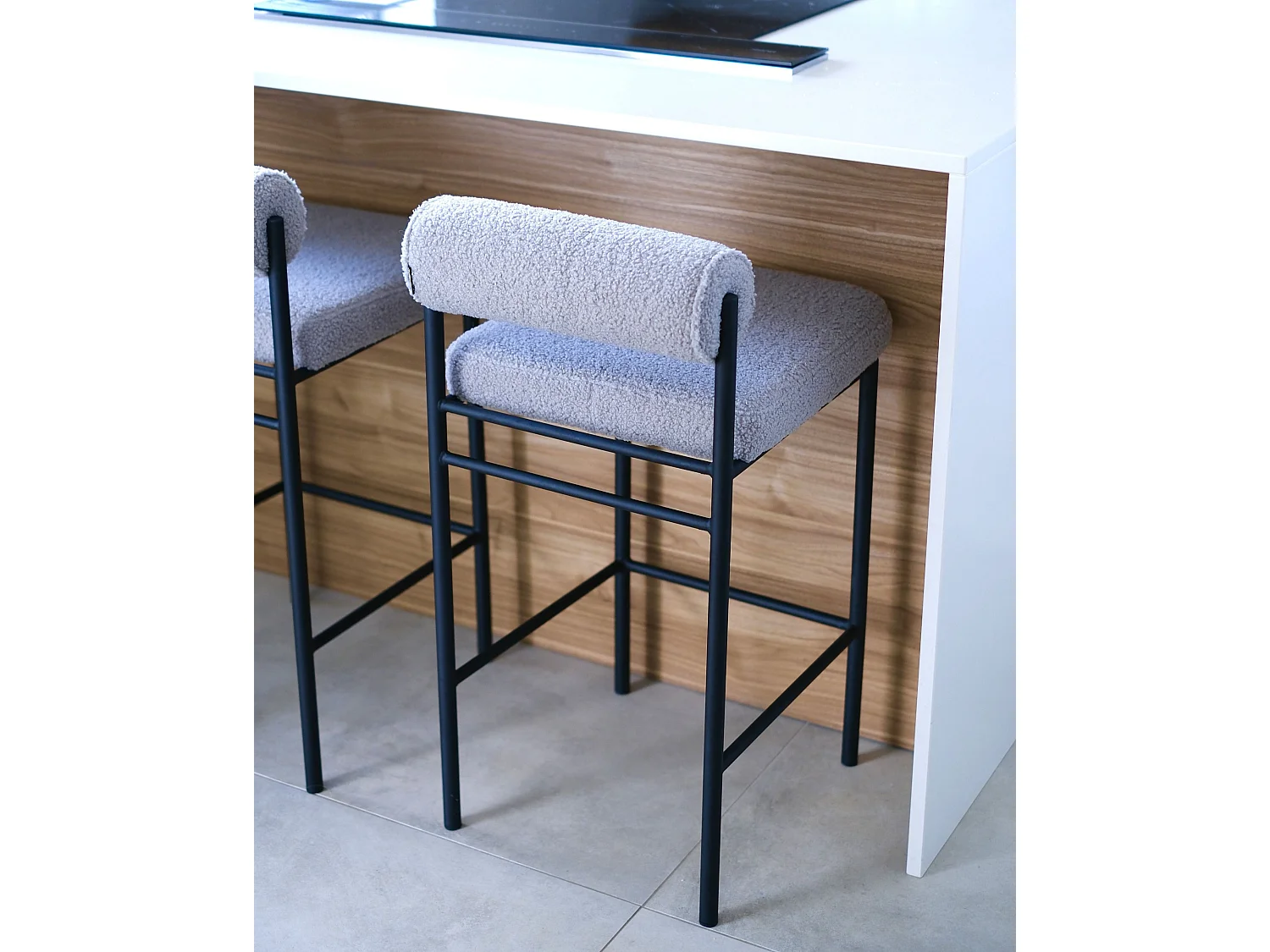 Lot de 2 chaises de bar AMAYA Bouclé Gris