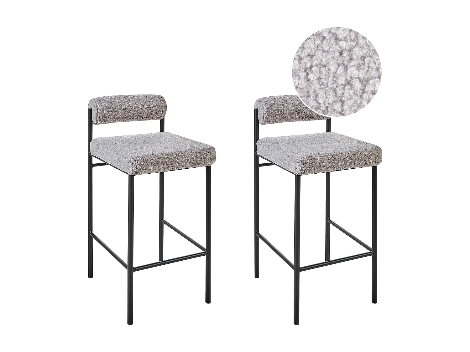 Lot de 2 chaises de bar AMAYA Bouclé Gris