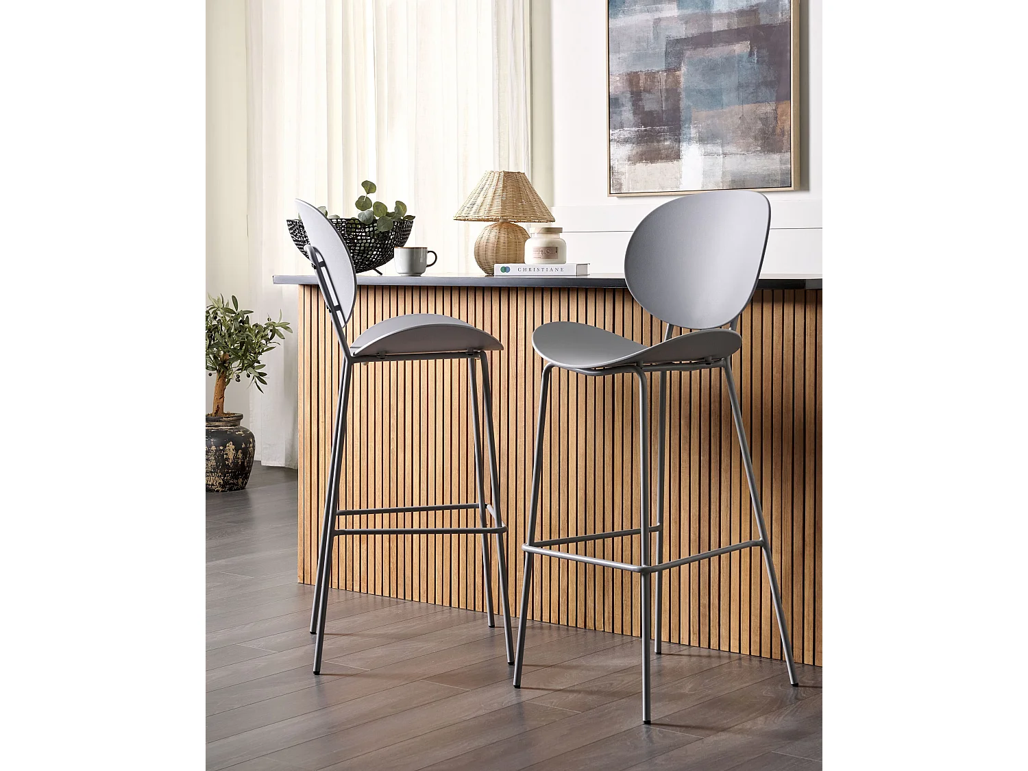 Zestaw 2 krzeseł barowych SHONTO Jasnoszary