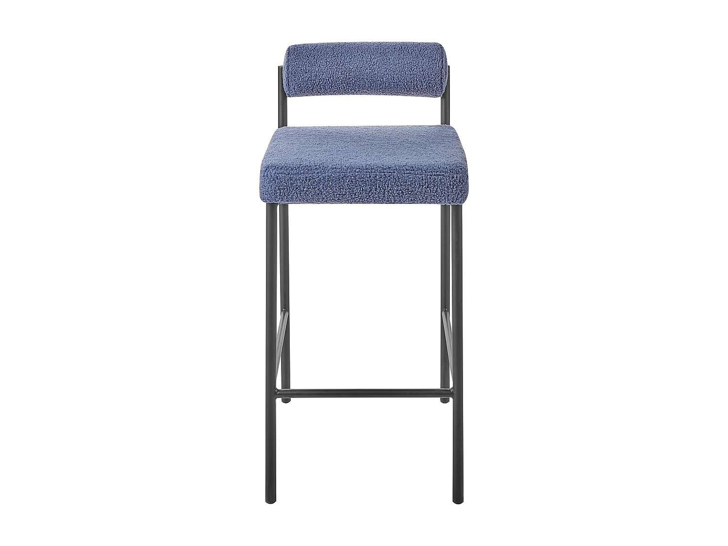 Barstuhl 2er Set Bouclé blau niedrige Lehne Metallgestell Fußstütze Retro Amaya