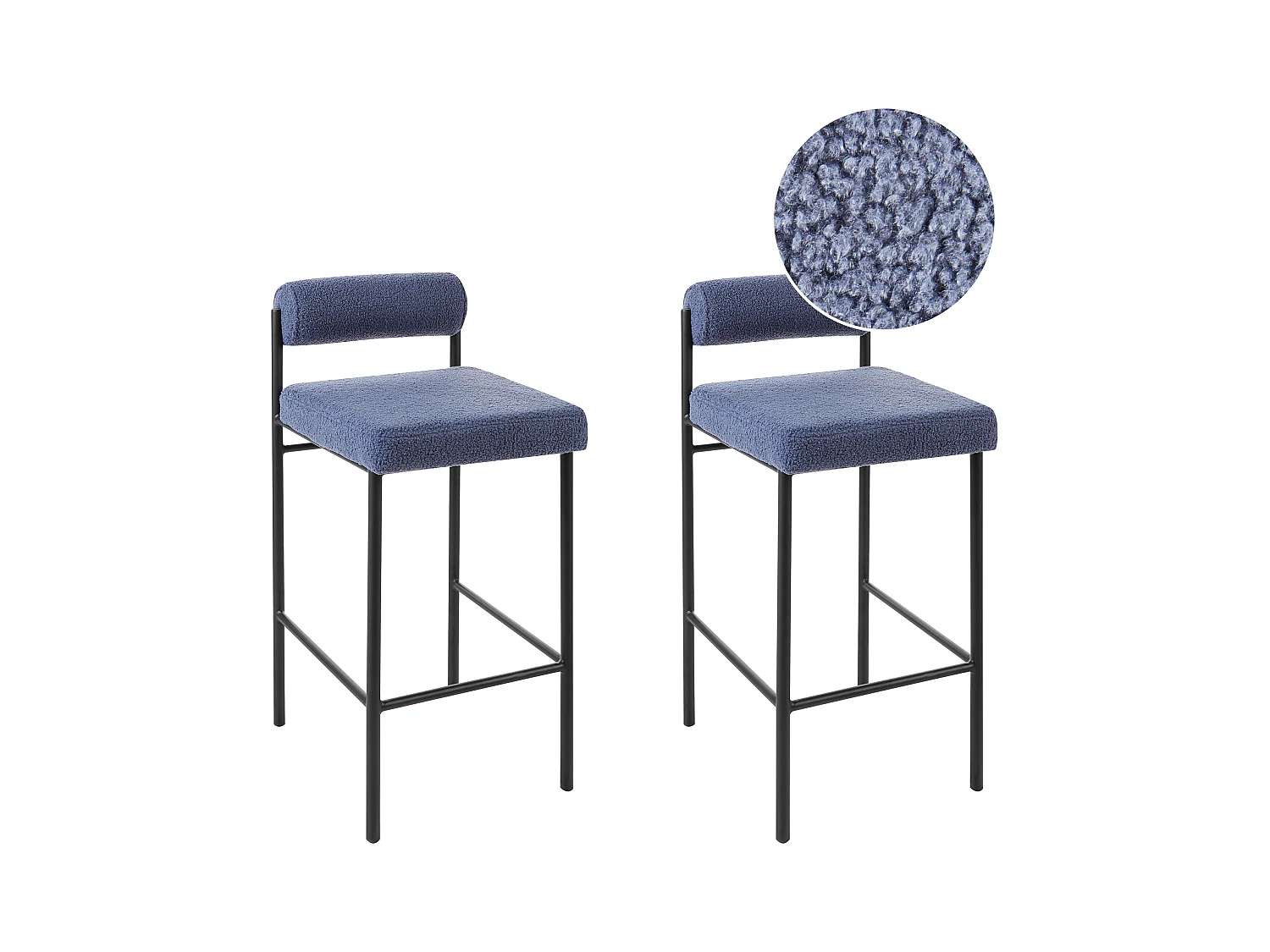 Lot de 2 chaises de bar AMAYA Bouclé Bleu foncé