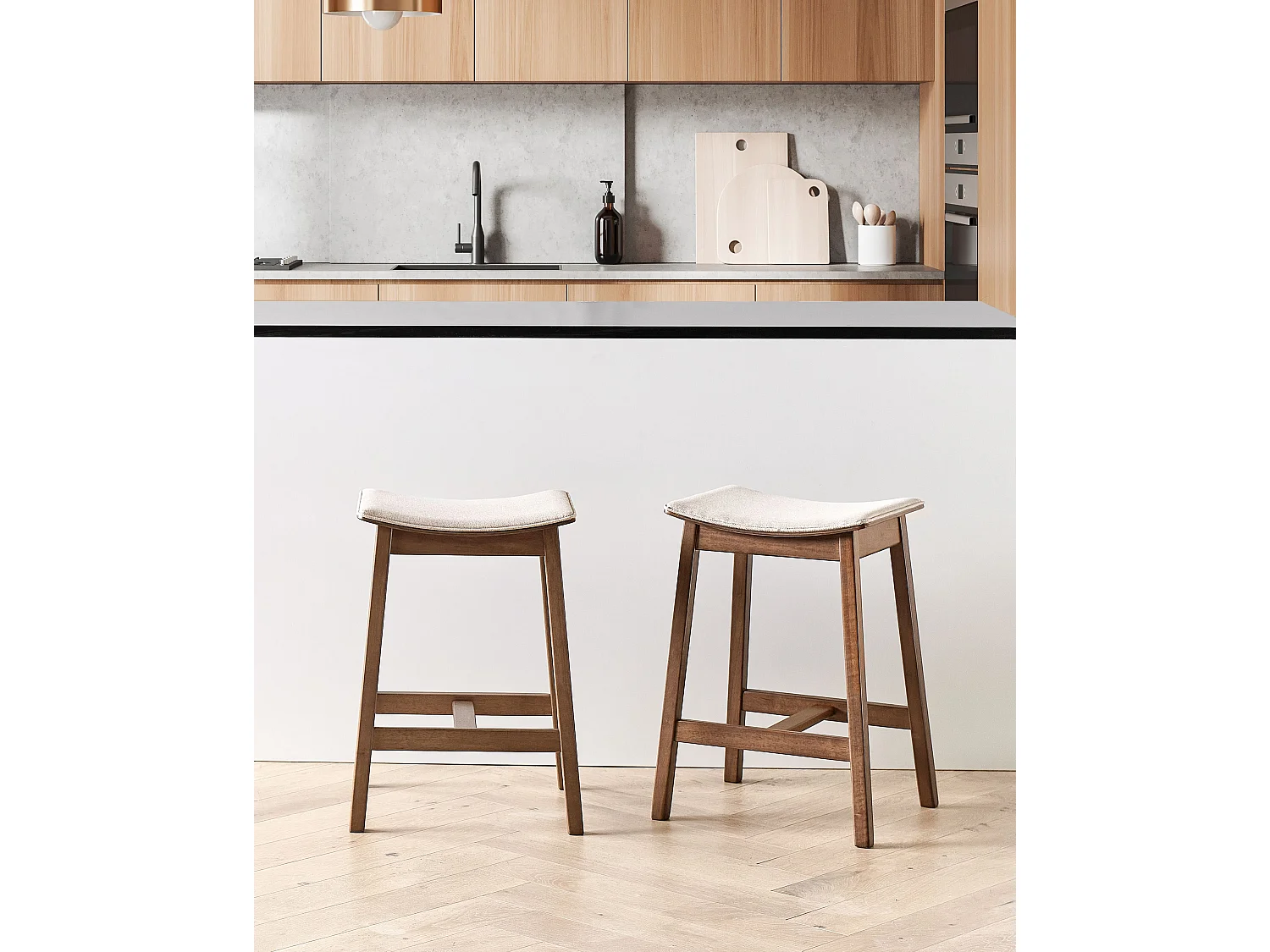 Set mit 2 Barhockern DIXON Holz Beige