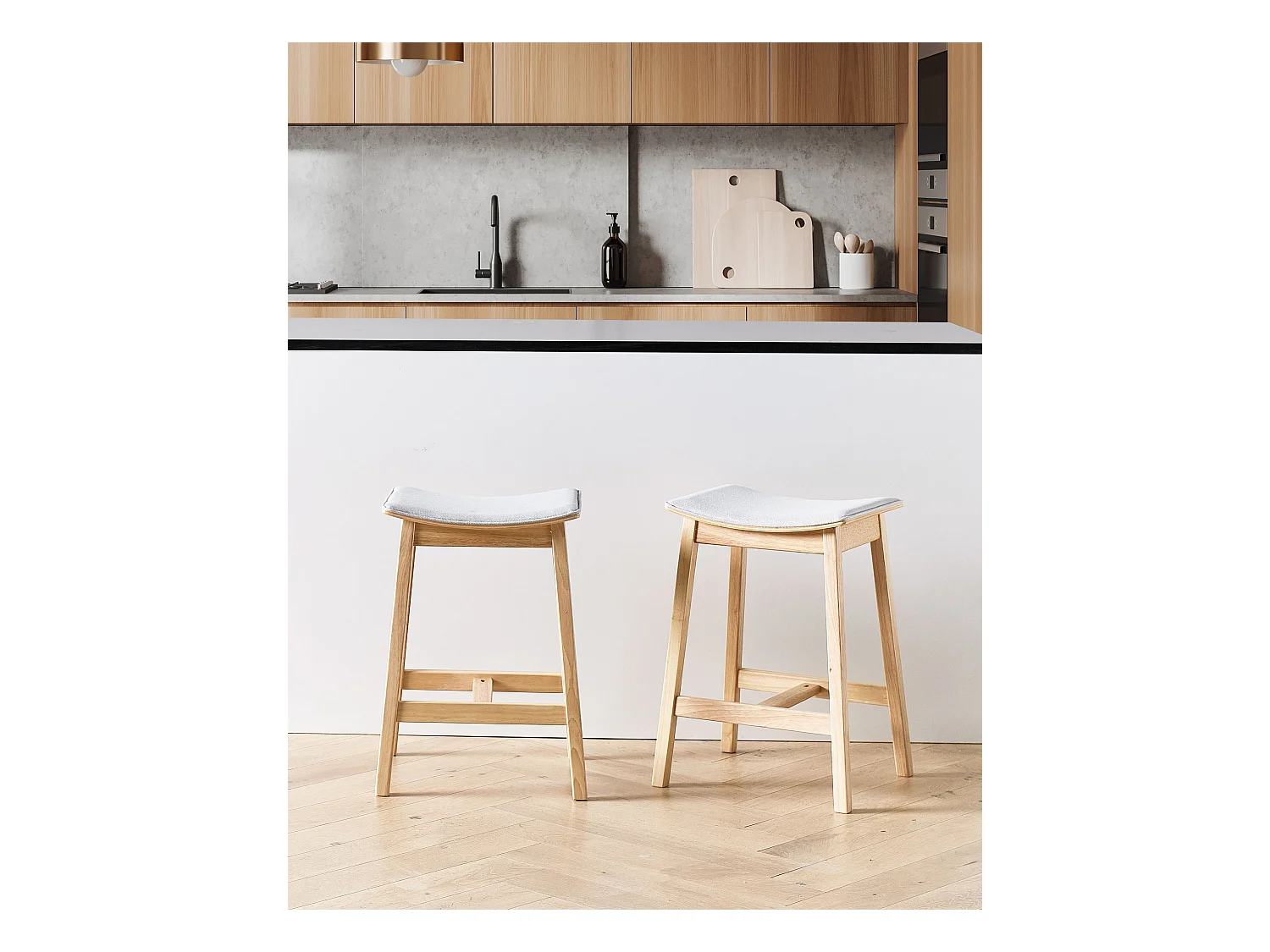 Lot de 2 tabourets de bar DIXON Bois Marron clair/gris