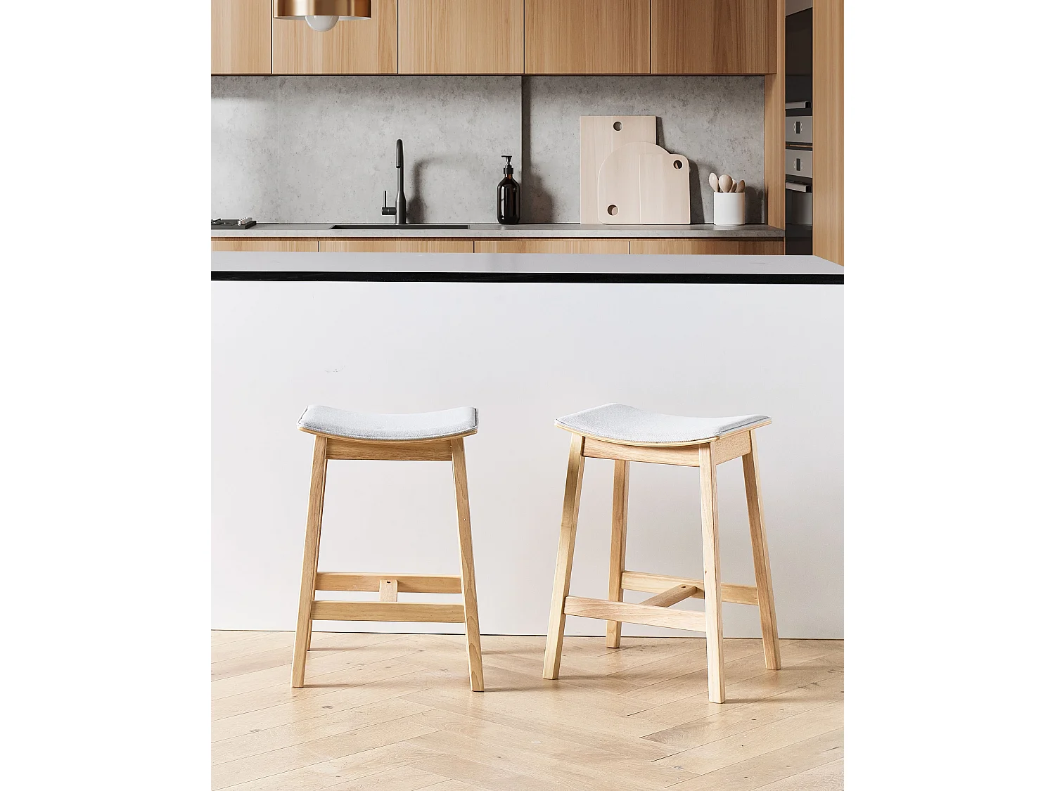 Lot de 2 tabourets de bar DIXON Bois Marron clair/gris