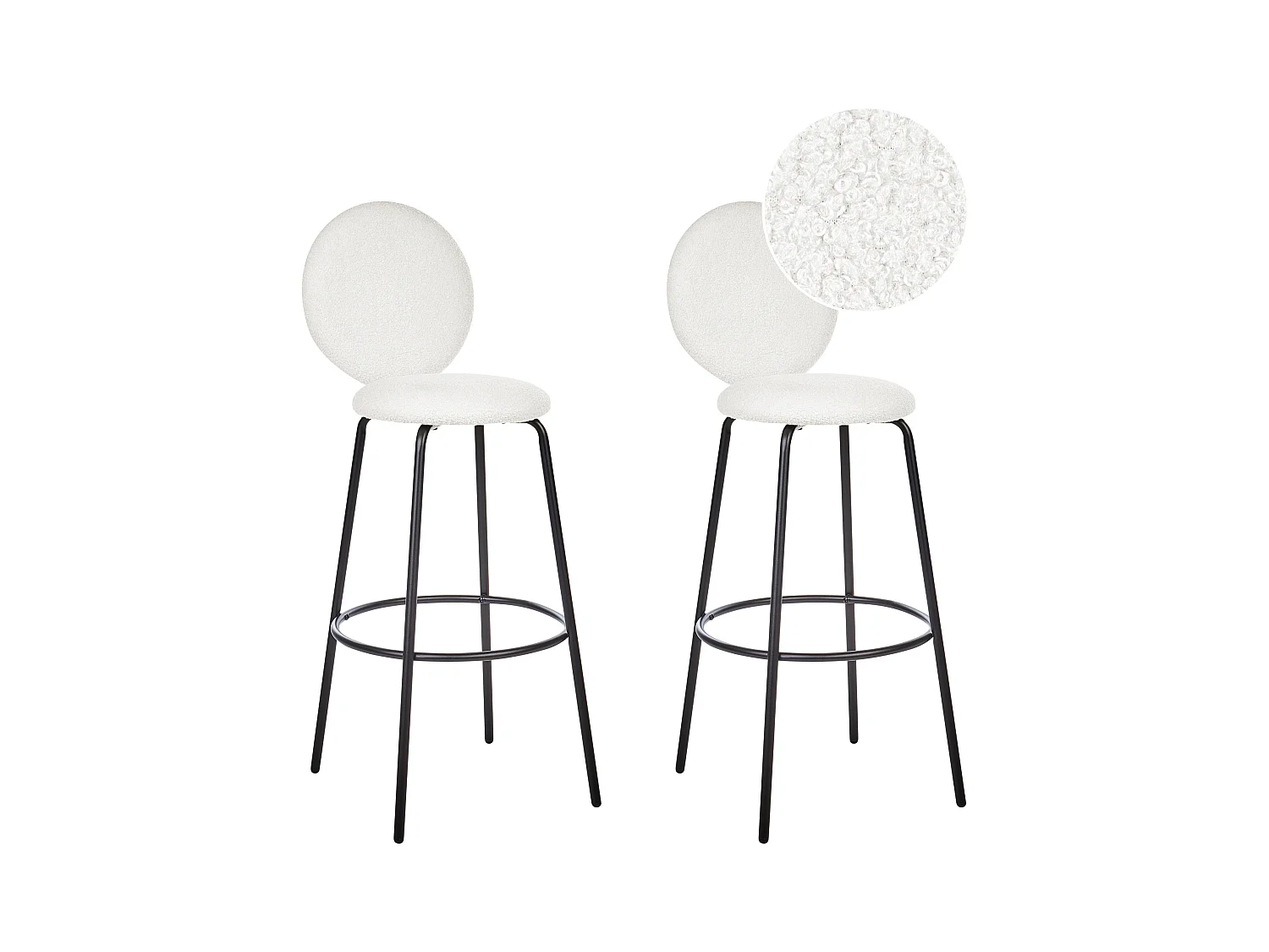 Lot de 2 chaises de bar EMERY Bouclé Blanc