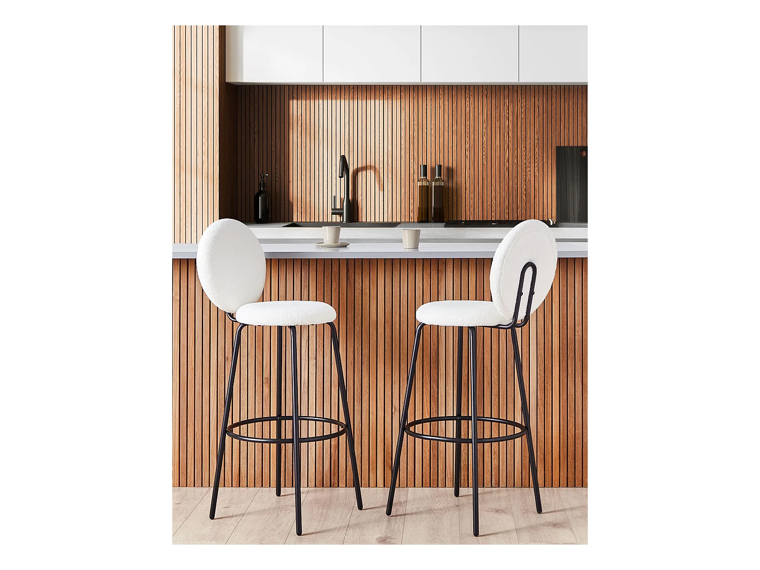 Set van 2 barstoelen EMERY Bouclé Wit