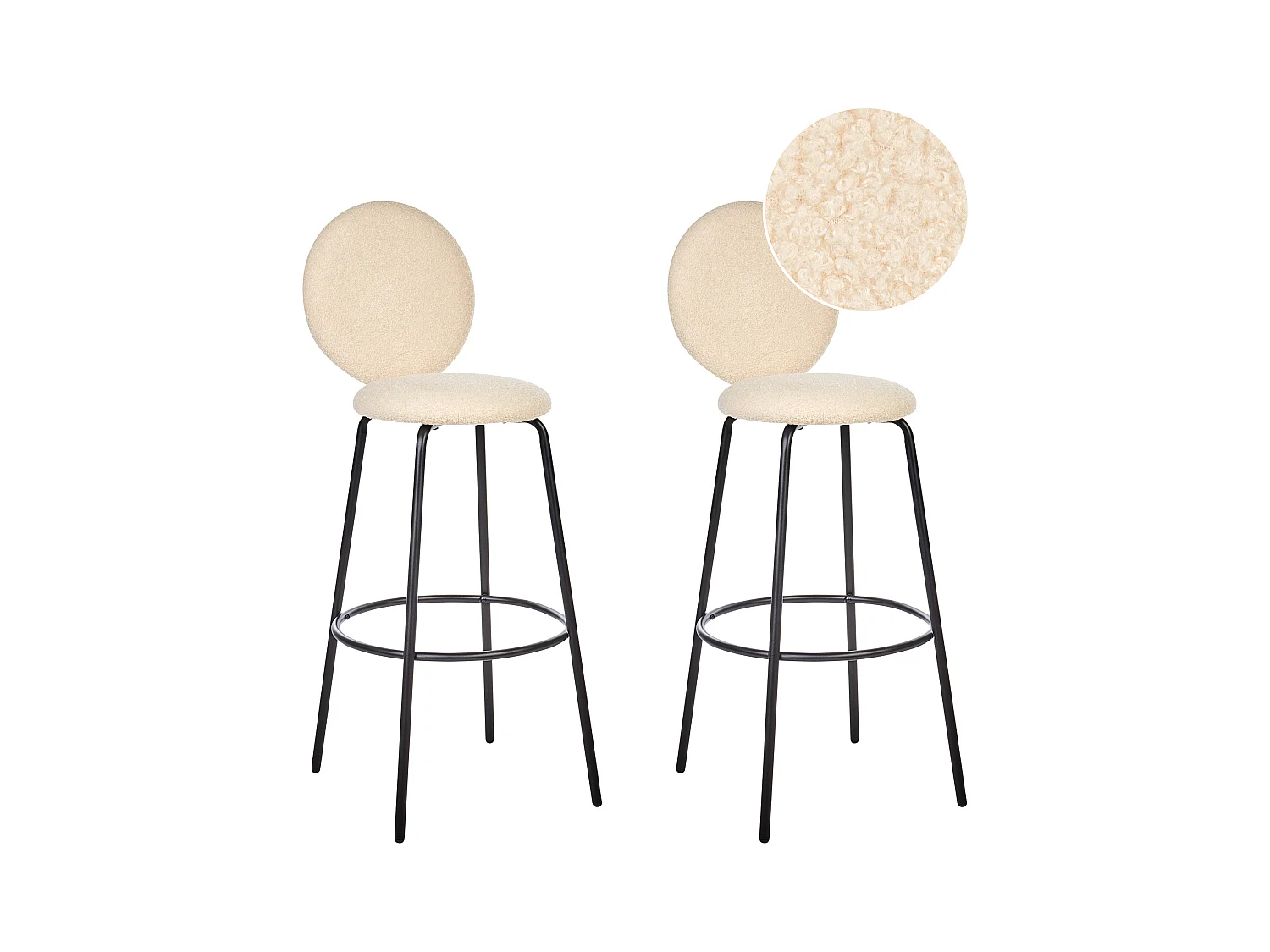 Lot de 2 chaises de bar EMERY Bouclé Beige clair