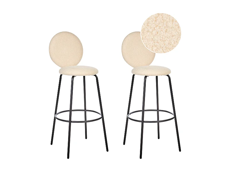 Lot de 2 chaises de bar EMERY Bouclé Beige clair