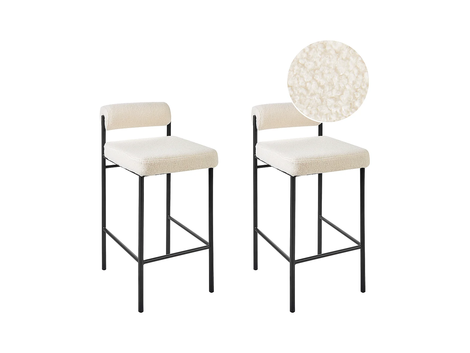 Lot de 2 chaises de bar AMAYA Bouclé Blanc cassé