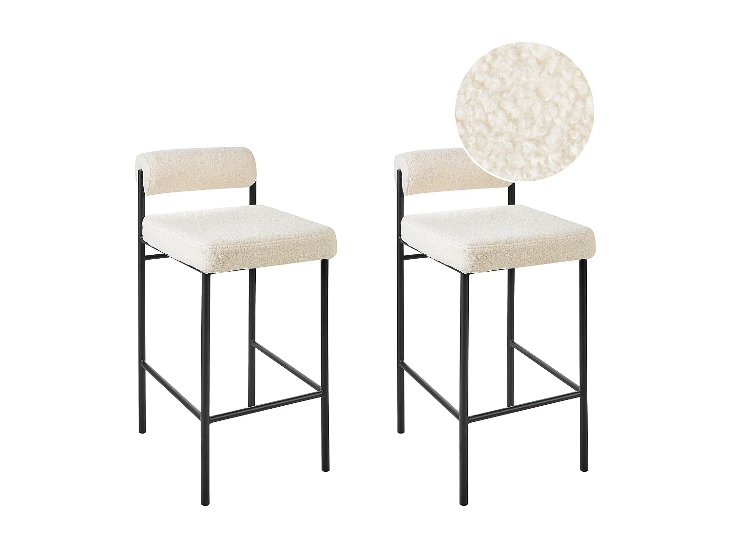 Lot de 2 chaises de bar AMAYA Bouclé Blanc cassé