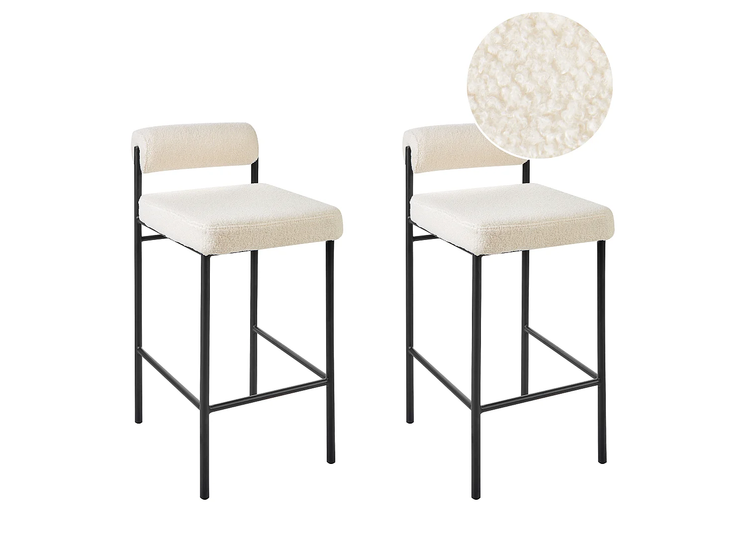 Lot de 2 chaises de bar AMAYA Bouclé Blanc cassé