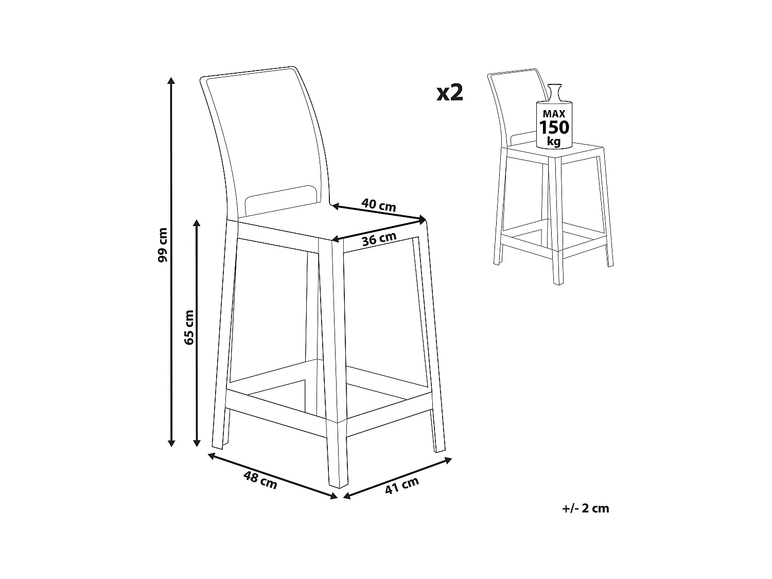 Lot de 2 chaises de bar WELLINGTON Blanc