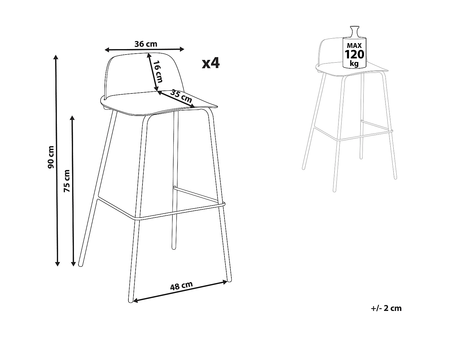 Set di 4 sedie alte MORA Bianco