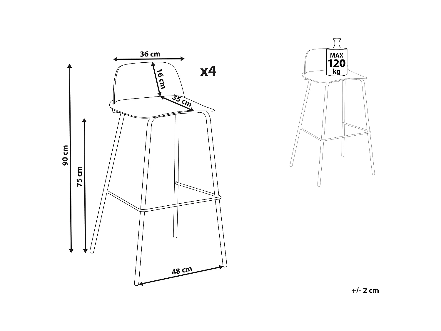 Set van 4 barstoelen MORA Wit