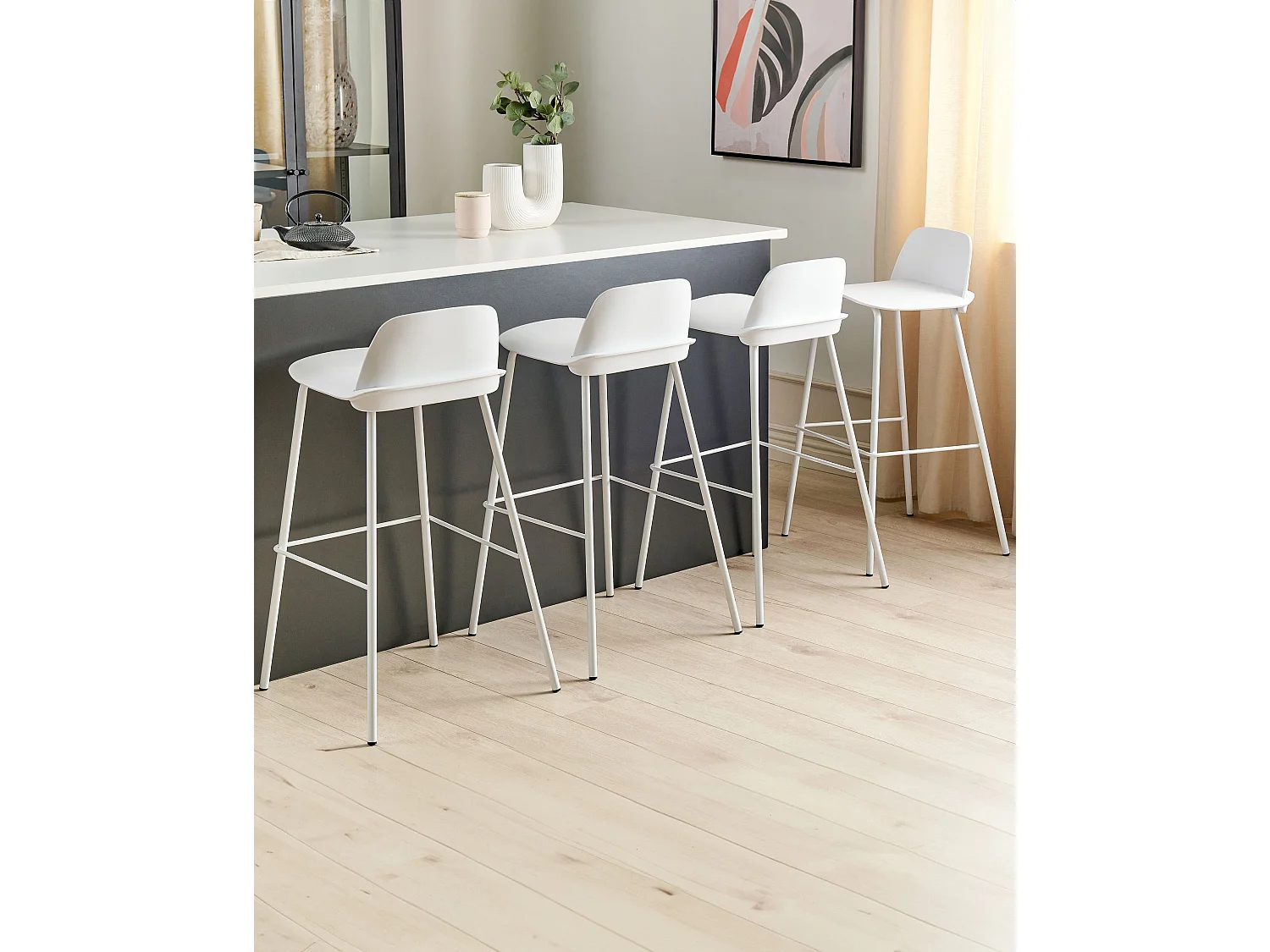 Barhocker 4er Set weiß aus Kunststoff/Metall für Esszimmer Küche Mora